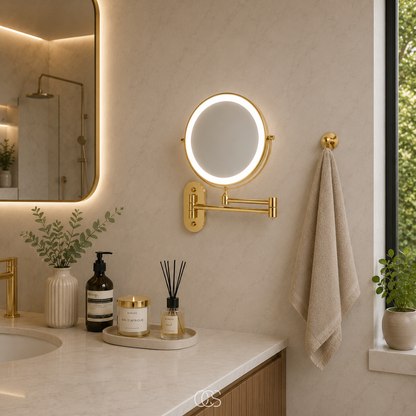 Rechargeable LED Lighted Vanity Mirror Wall Mount with Magnification & 360° Swivel Arm for Makeup Application & Skincare Routines