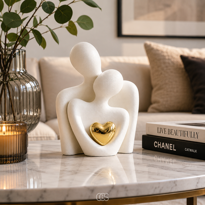 Ceramic Couple Figurine Set – Abstract Home Decor Accent for Shelves, Nightstands & Dressers – Romantic Minimalist Sculpture for Living