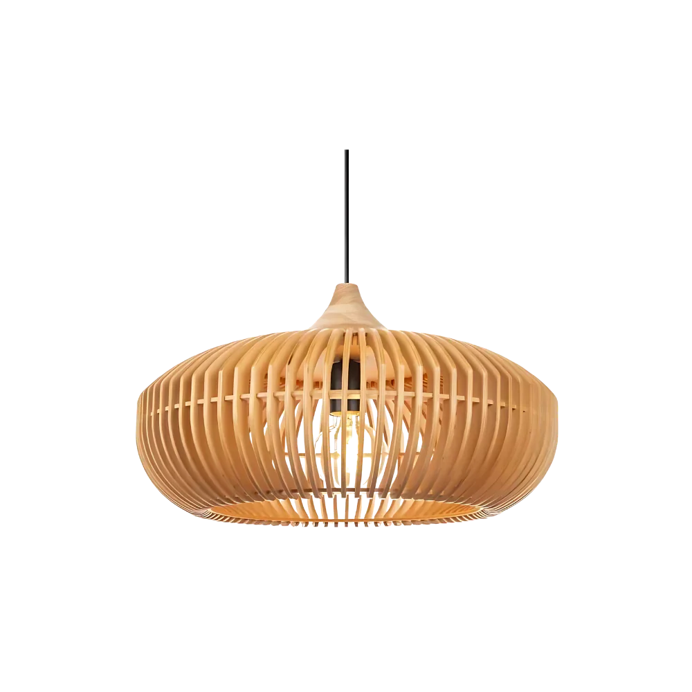 Suspension ronde en lattes de bois naturel, style Japandi, 17 pouces, luminaire d'ambiance pour table, îlot, salle à manger, cuisine ou salon