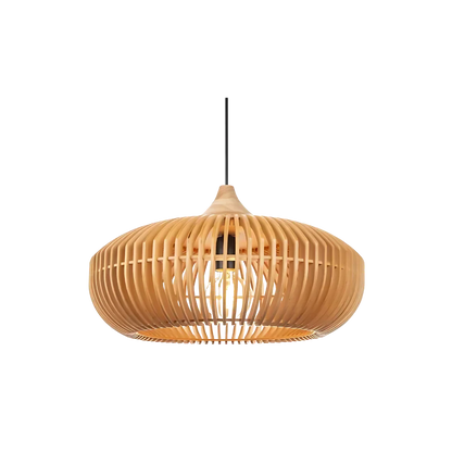 Suspension ronde en lattes de bois naturel, style Japandi, 17 pouces, luminaire d'ambiance pour table, îlot, salle à manger, cuisine ou salon