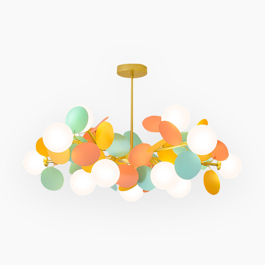 Sculptural Glass Globe Overhead Light with Branching Arms for Dining Room & Living Space — Dimmable LED Cluster Fixture in White, Green or M
