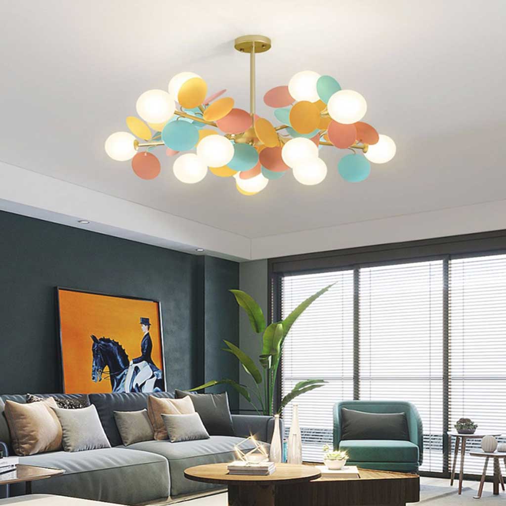 Sculptural Glass Globe Overhead Light with Branching Arms for Dining Room & Living Space — Dimmable LED Cluster Fixture in White, Green or M