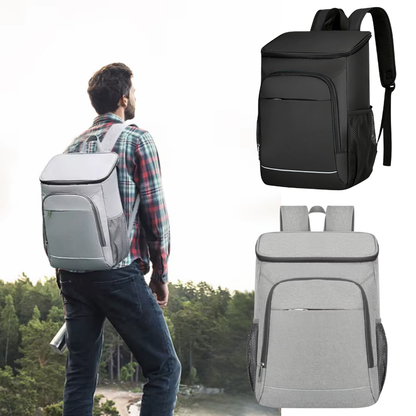 Insulated Backpack Cooler 30L Gray Leak-Proof Food Beverage Storage Padded Shoulder Straps Outdoor Hiking Fishing Camping Beach Picnic Day T