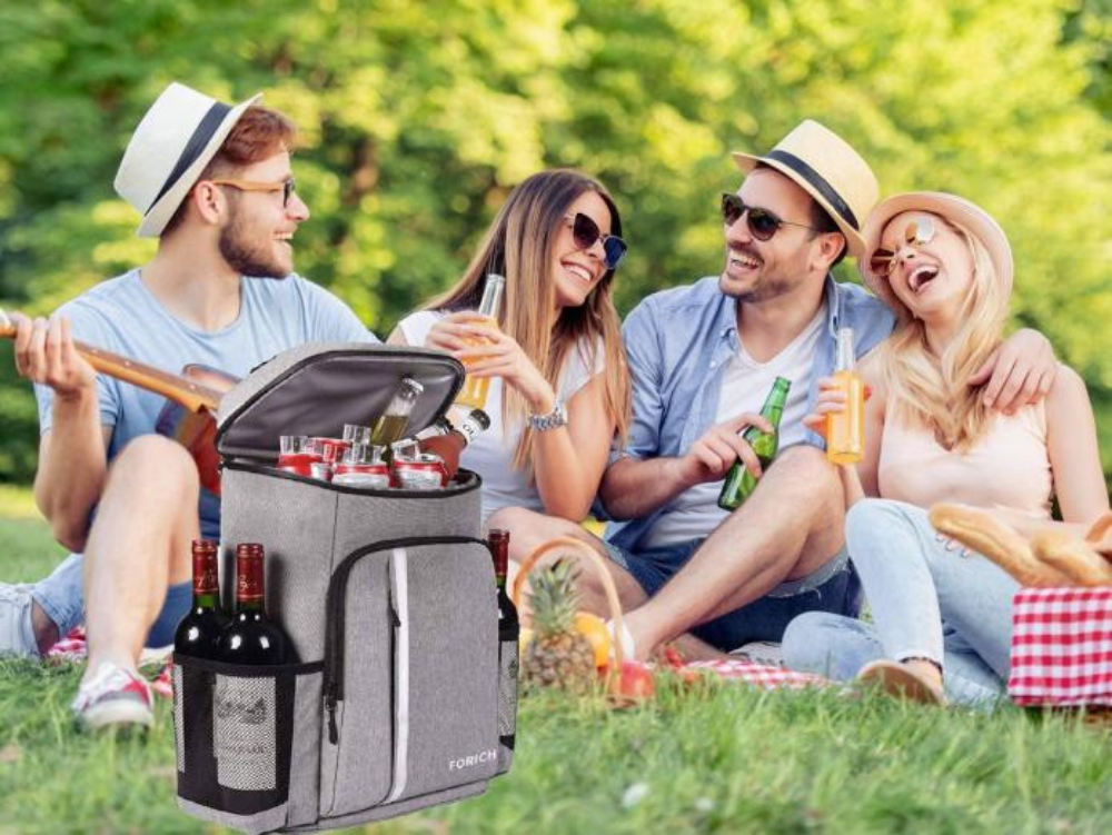 Insulated Backpack Cooler 30L Gray Leak-Proof Food Beverage Storage Padded Shoulder Straps Outdoor Hiking Fishing Camping Beach Picnic Day T