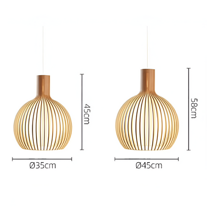 Slatted Wooden Drum Pendant Light E27 Socket Natural Finish Cage Ceiling Fixture for Kitchen Island Entryway Bedroom Farmhouse Modern Rustic