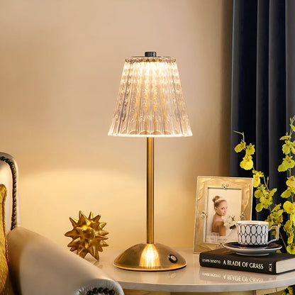 Rechargeable LED Accent Lamp with Touch Dimming & Three Color Modes for Nightstand, Desk, Dining Room – Crystal Shade, Gold Base, 12 in Tall