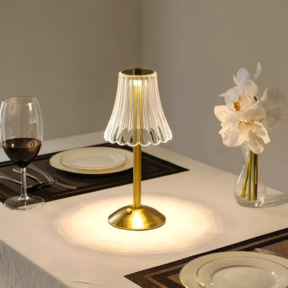 Rechargeable LED Accent Lamp with Touch Dimming & Three Color Modes for Nightstand, Desk, Dining Room – Crystal Shade, Gold Base, 12 in Tall