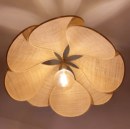 Suspension luminaire abat-jour textile floral diamètre 80 cm crème câble réglable douille E27 éclairage moderne vintage pour salle à manger chambre