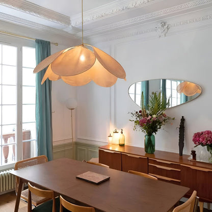 Suspension luminaire abat-jour textile floral diamètre 80 cm crème câble réglable douille E27 éclairage moderne vintage pour salle à manger chambre