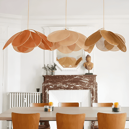 Fabric Flower Pendant Light with Adjustable Height in Brown, Coffee, Beige & Khaki – Soft Ambient Hanging Lamp for Bedrooms Dining Areas Liv