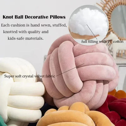 Round Velvet Throw Pillow with Knotted Detail – Soft Plush Accent Cushion for Living Room, Bedroom & Nursery Decor