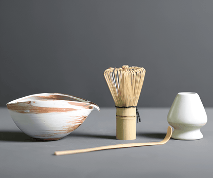 Ceramic Matcha Bowl Set with Bamboo Whisk, Spoon & Holder for Traditional Tea Making in Modern Kitchens