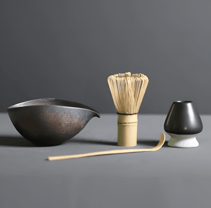 Ceramic Matcha Bowl Set with Bamboo Whisk, Spoon & Holder for Traditional Tea Making in Modern Kitchens