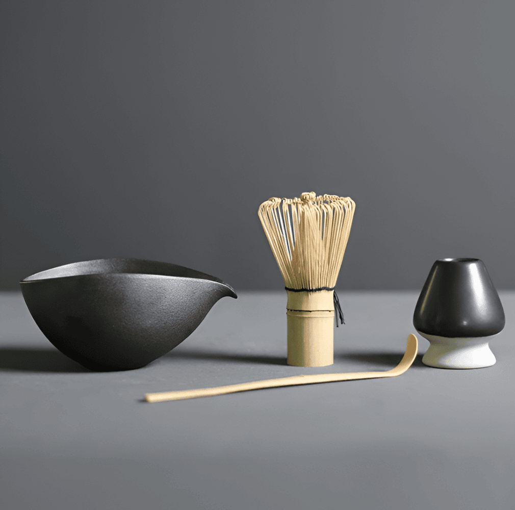Ceramic Matcha Bowl Set with Bamboo Whisk, Spoon & Holder for Traditional Tea Making in Modern Kitchens