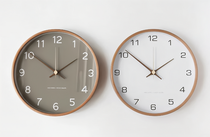 Round Wood Wall Clock 10 Inch Silent Non-Ticking Quartz Movement Gray White Frame Nordic Minimalist Decor for Living Room Bedroom Kitchen Of