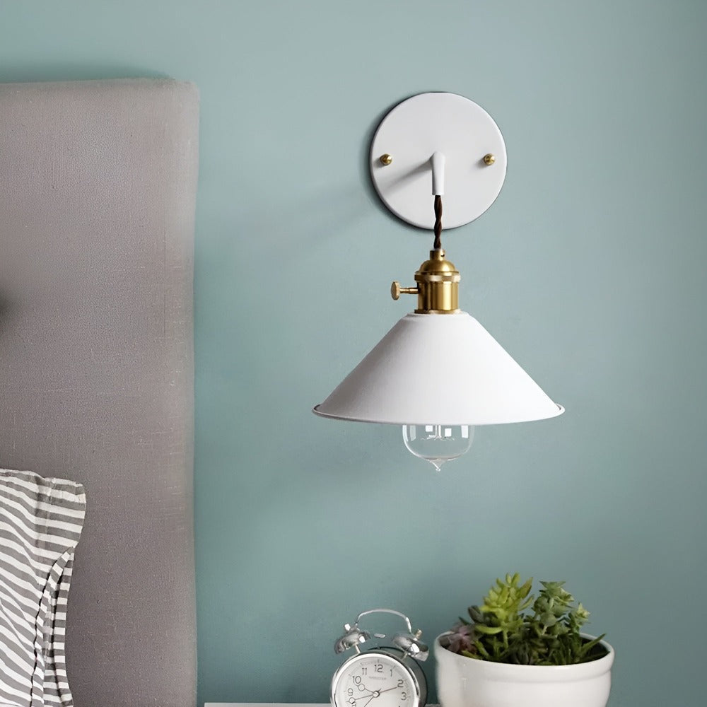 Industrial Sconce with Metal Cone Shade Gray Wall-Mount Task Light for Bedroom Hallway Reading Nook Adjustable Accent Lamp Retro Decor