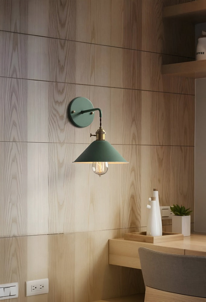 Industrial Sconce with Metal Cone Shade Gray Wall-Mount Task Light for Bedroom Hallway Reading Nook Adjustable Accent Lamp Retro Decor