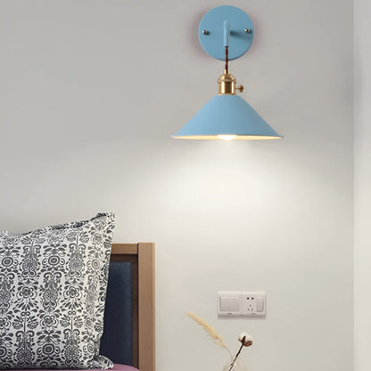 Industrial Sconce with Metal Cone Shade Gray Wall-Mount Task Light for Bedroom Hallway Reading Nook Adjustable Accent Lamp Retro Decor