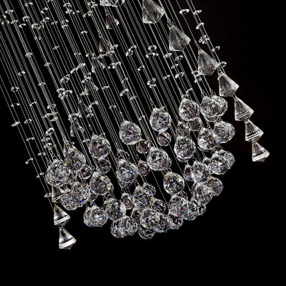Spiral Crystal Chandelier with Cascading Pendant Drops – Adjustable Height Statement Lighting for Tall Ceilings, Entryways & Staircases