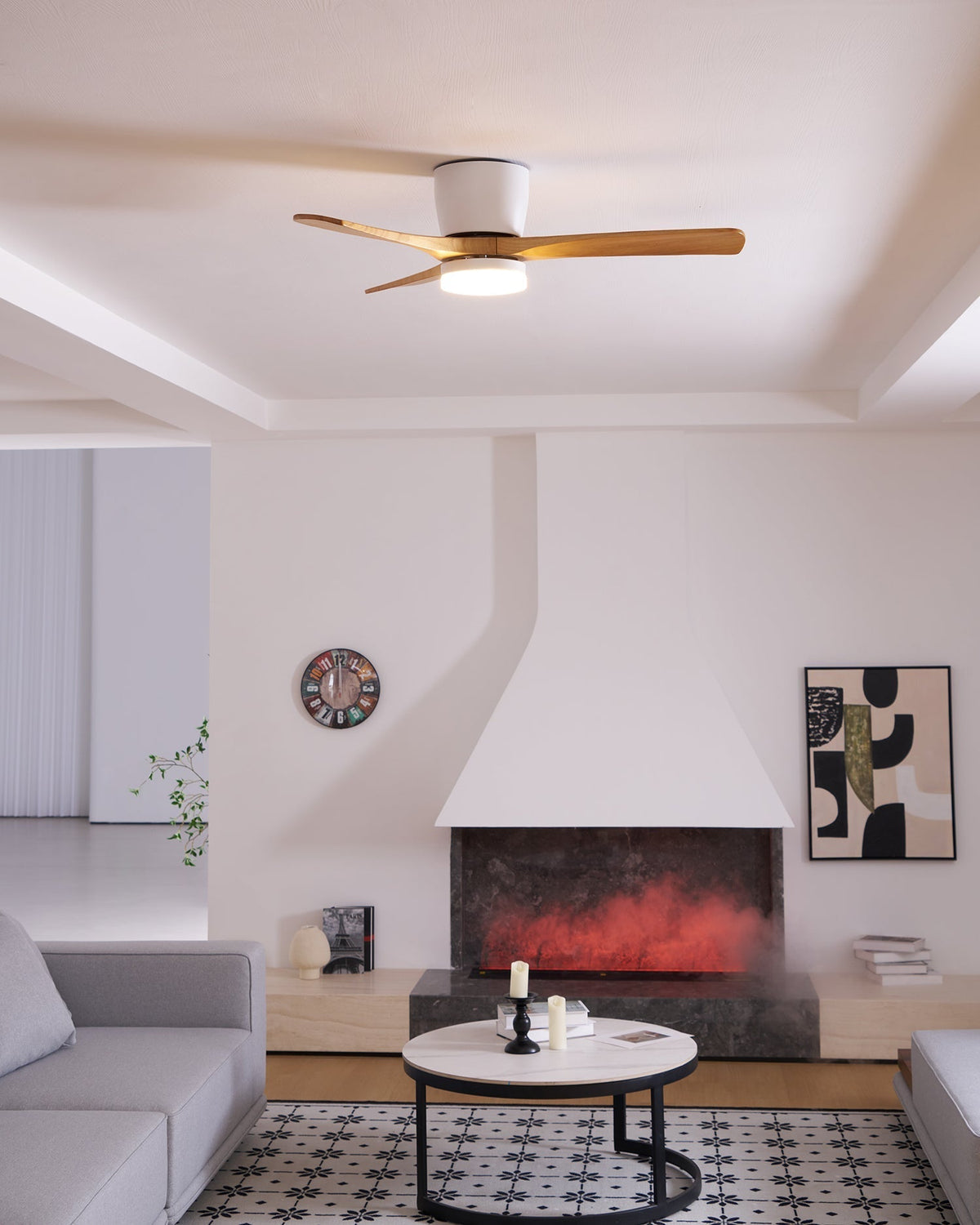Wood Blade Ceiling Fan with Integrated LED Light and Remote Control for Bedroom Living Room Quiet DC Motor Airflow Year-Round Comfort Scandi