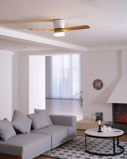 42-Inch Wooden Blade Ceiling Fan with Dimmable LED Light, Ultra-Quiet DC Motor for Bedrooms, Reversible Airflow, Three Color Temperatures, M