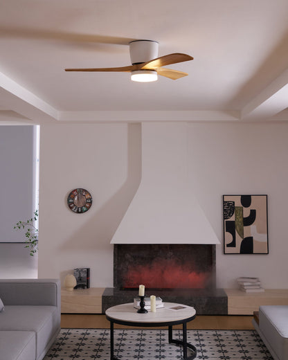 Wood Blade Ceiling Fan with Integrated LED Light and Remote Control for Bedroom Living Room Quiet DC Motor Airflow Year-Round Comfort Scandi