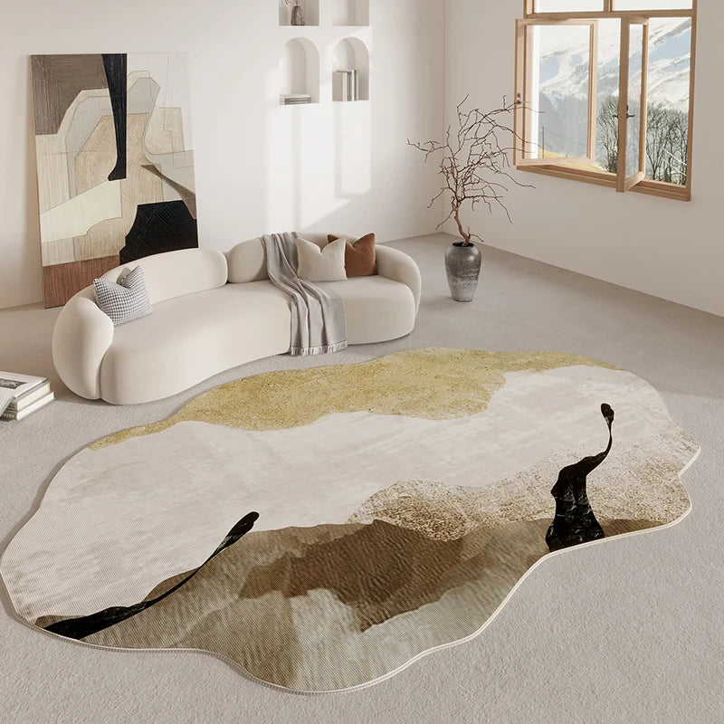 Freeform Polyester Area Rug with Grip-Safe Backing for Living Rooms, Bedrooms & Hallways | Non-Slip Abstract Shape Floor Mat