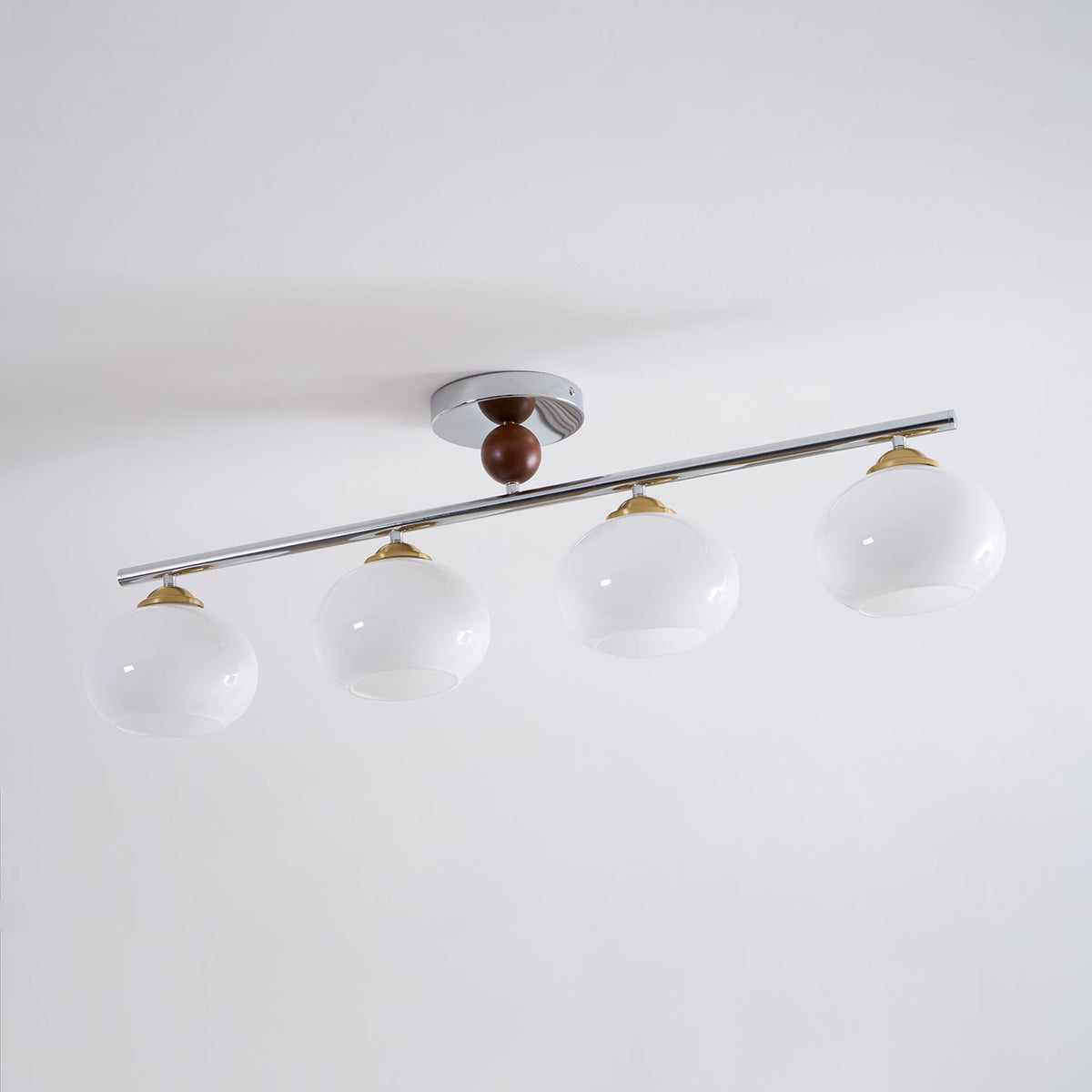 Four-Light Linear Island Pendant with Mixed Glass Shades for Kitchen & Dining Room – Metal & Glass Modern Fixture