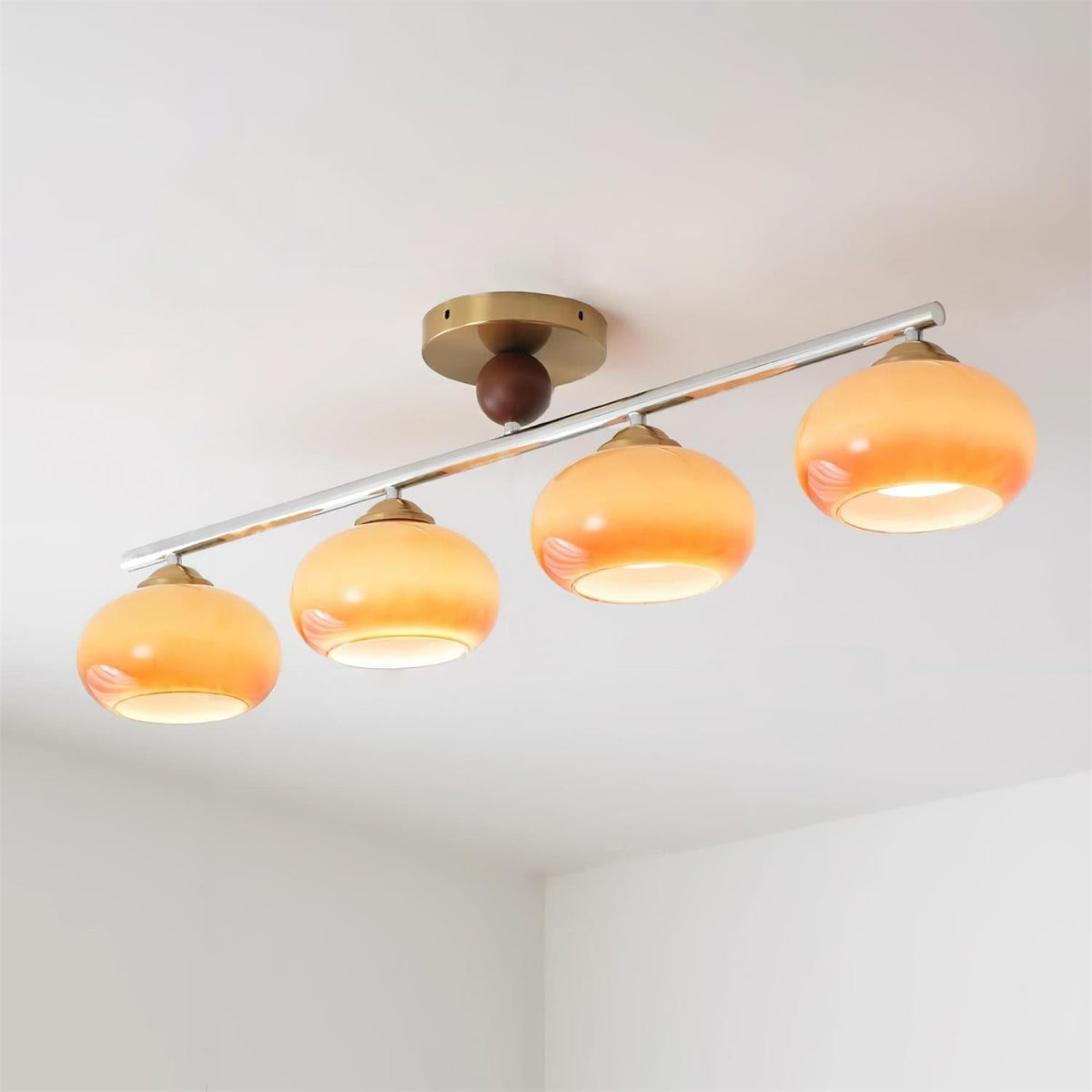 Four-Light Linear Island Pendant with Mixed Glass Shades for Kitchen & Dining Room – Metal & Glass Modern Fixture