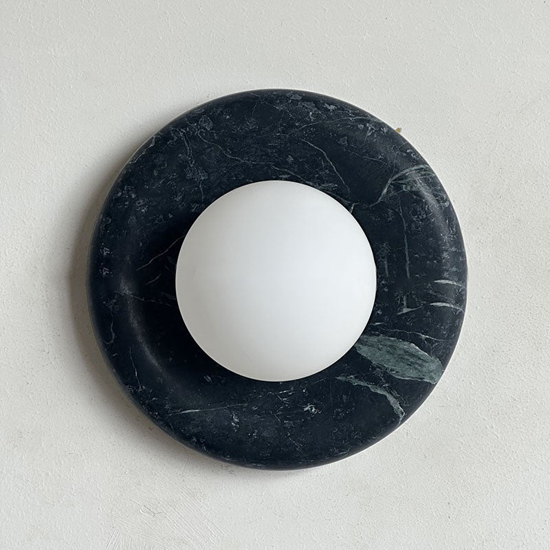 Round Glass Sconce with Natural Stone Backplate – 8-Inch Contemporary Fixture for Entryways, Bedrooms & Corridors