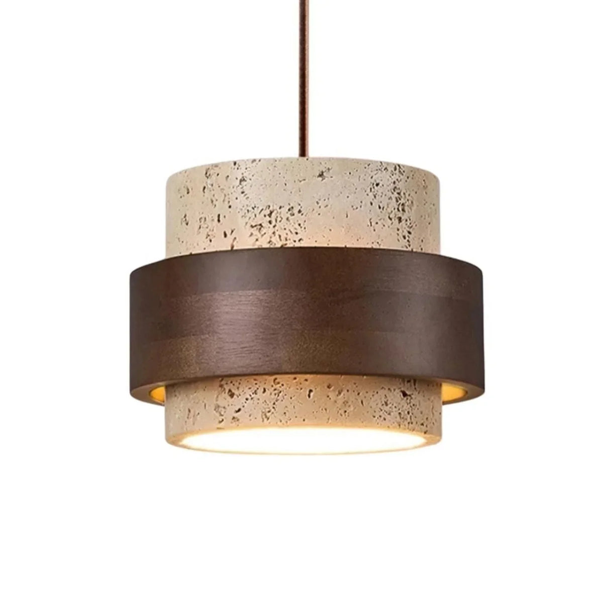 Natural Stone Hanging Fixture with Walnut Accent & Adjustable 59-Inch Cord for Dining Table, Kitchen Counter & Modern Living Spaces