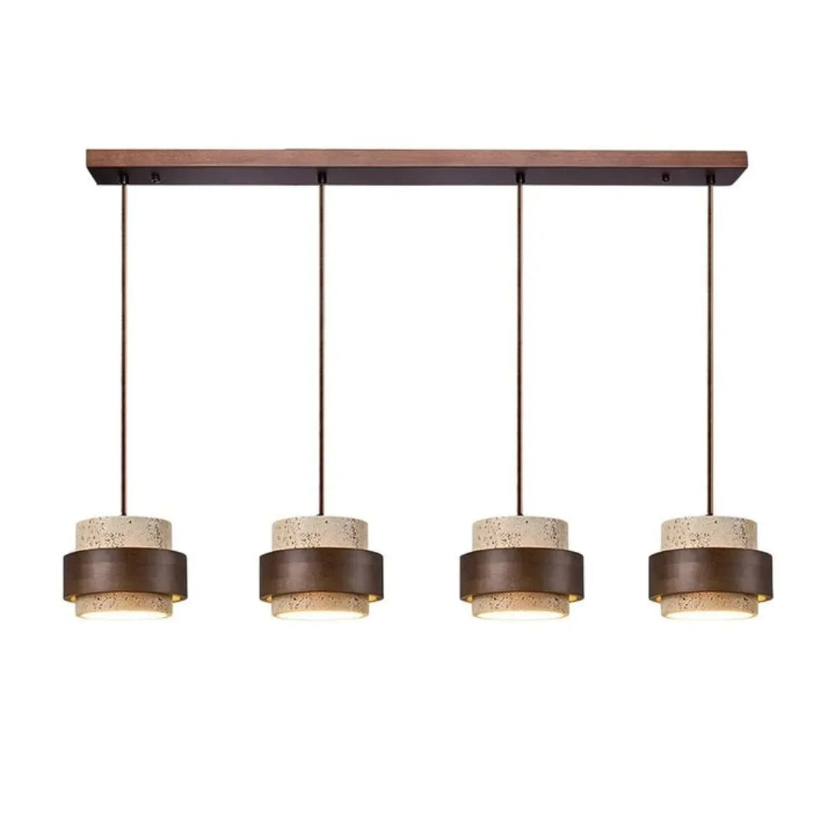 Natural Stone Hanging Fixture with Walnut Accent & Adjustable 59-Inch Cord for Dining Table, Kitchen Counter & Modern Living Spaces