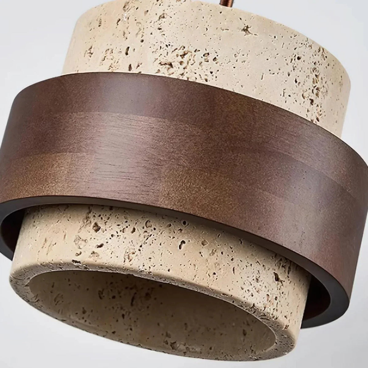 Natural Stone Hanging Fixture with Walnut Accent & Adjustable 59-Inch Cord for Dining Table, Kitchen Counter & Modern Living Spaces