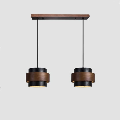 Natural Stone Hanging Fixture with Walnut Accent & Adjustable 59-Inch Cord for Dining Table, Kitchen Counter & Modern Living Spaces