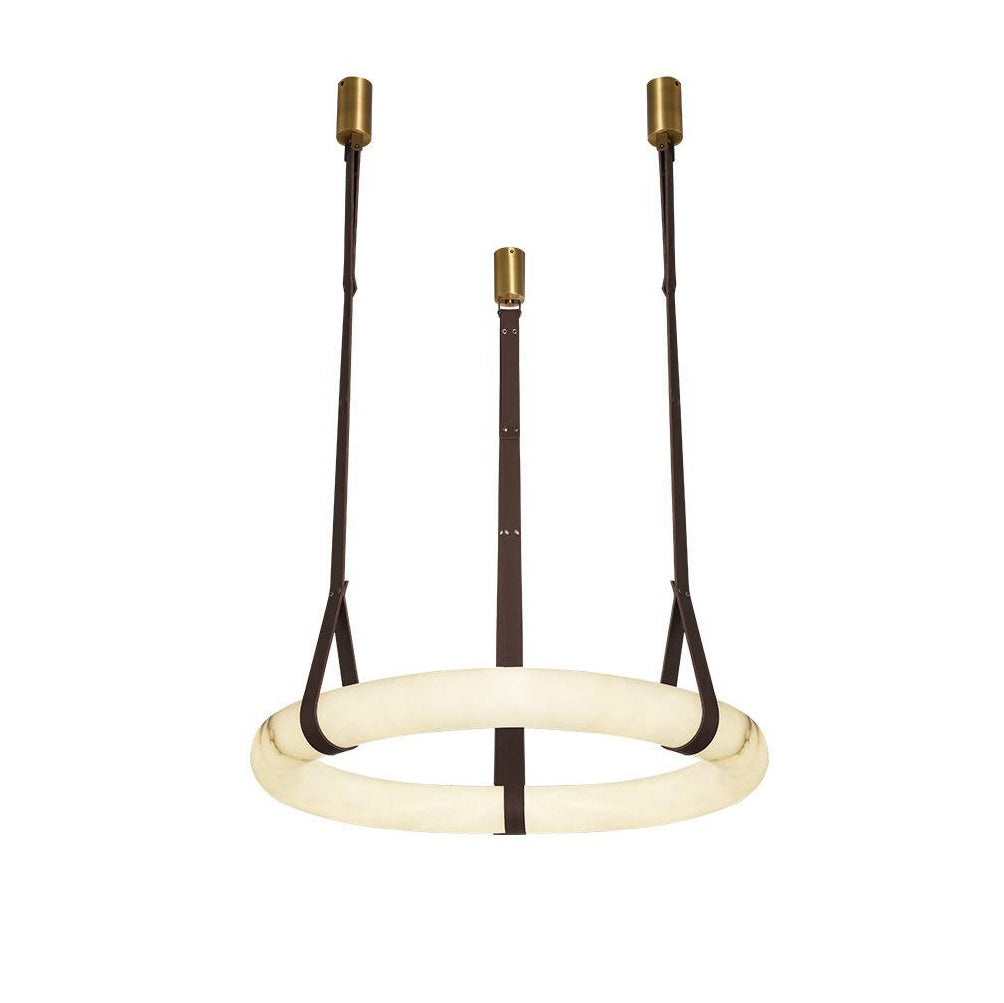 LED Ring Ceiling Fixture in Alabaster Stone – Adjustable Halo Chandelier for Open Dining Areas, Great Rooms & Hospitality – 47 in Circle Sus