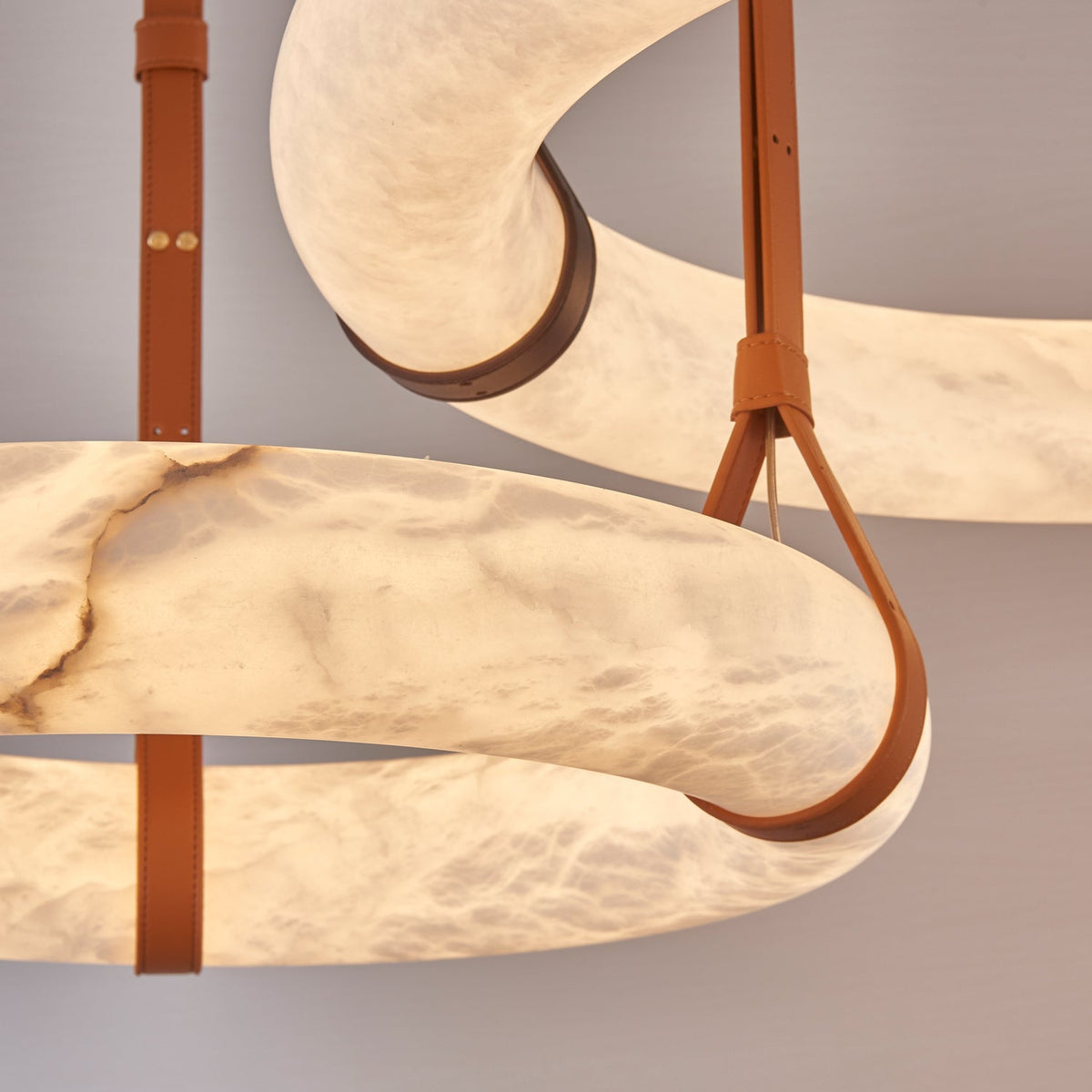 LED Ring Ceiling Fixture in Alabaster Stone – Adjustable Halo Chandelier for Open Dining Areas, Great Rooms & Hospitality – 47 in Circle Sus