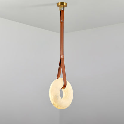LED Ring Ceiling Fixture in Alabaster Stone – Adjustable Halo Chandelier for Open Dining Areas, Great Rooms & Hospitality – 47 in Circle Sus