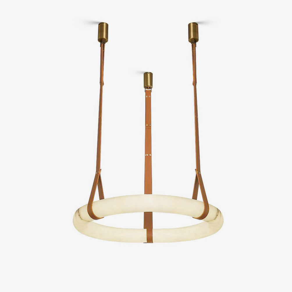 LED Ring Ceiling Fixture in Alabaster Stone – Adjustable Halo Chandelier for Open Dining Areas, Great Rooms & Hospitality – 47 in Circle Sus