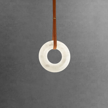 LED Ring Ceiling Fixture in Alabaster Stone – Adjustable Halo Chandelier for Open Dining Areas, Great Rooms & Hospitality – 47 in Circle Sus