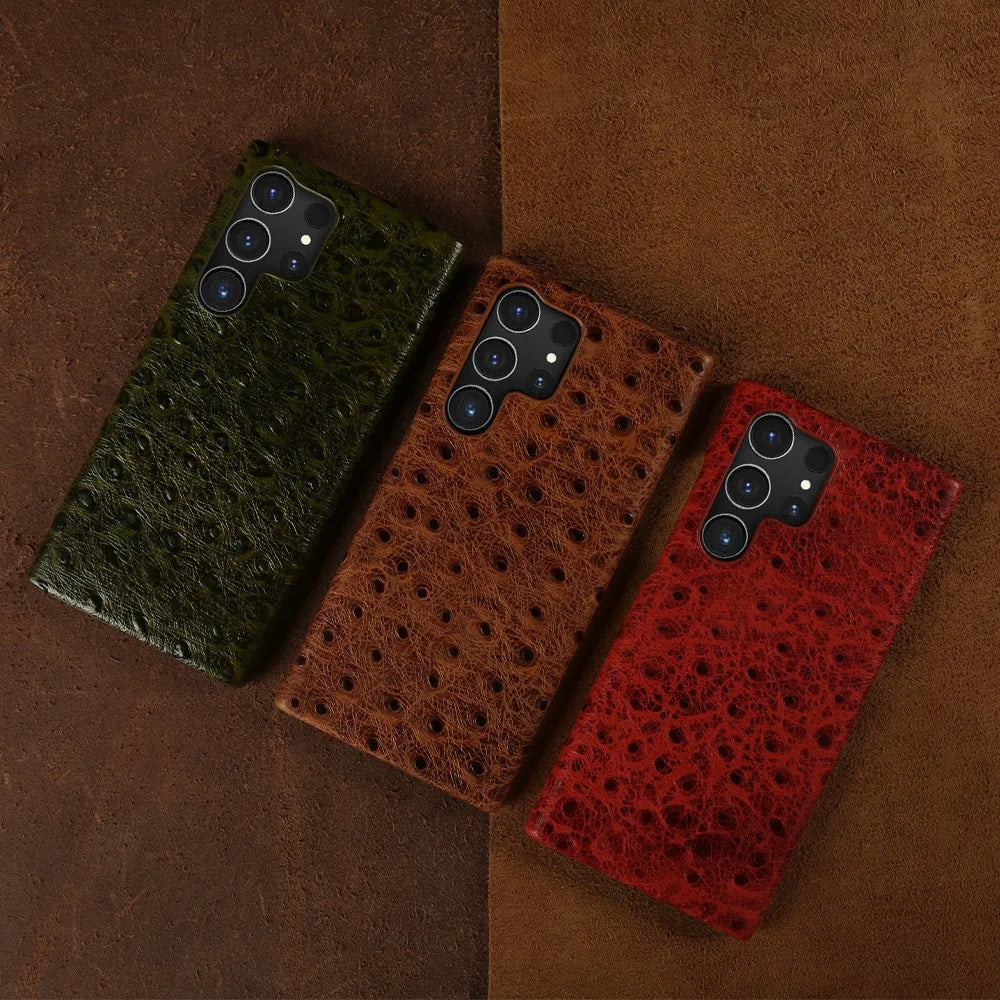 Premium Textured Leather Samsung Galaxy Case Shock-Absorbing Protective Cover with Raised Edges for S22 S23 S24 S25 S26 Note 20