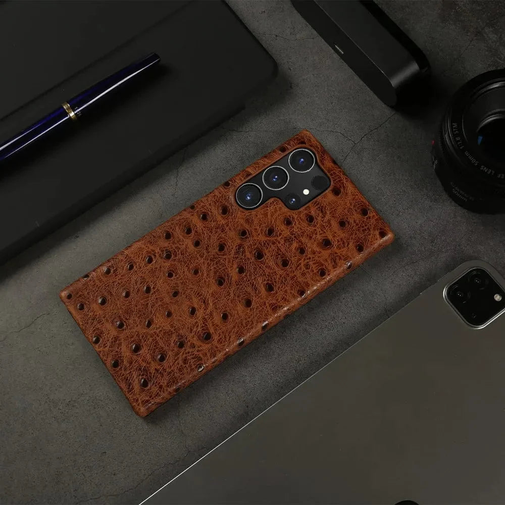 Premium Textured Leather Samsung Galaxy Case Shock-Absorbing Protective Cover with Raised Edges for S22 S23 S24 S25 S26 Note 20