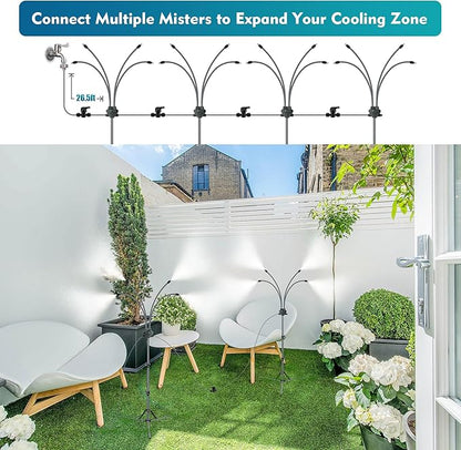 Outdoor Misting System for Patio, Adjustable Height Water Mister with Fine Mist, Garden Hose Patio Mister