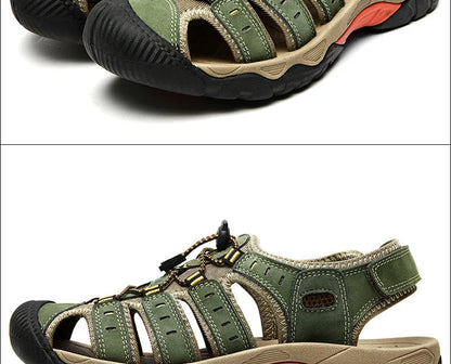 Sandales d'extérieur | Sandales de randonnée en cuir véritable avec bride élastique | Chaussures décontractées confortables pour les aventures estivales