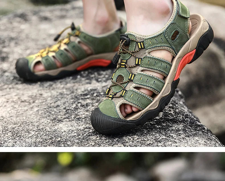 Sandales d'extérieur | Sandales de randonnée en cuir véritable avec bride élastique | Chaussures décontractées confortables pour les aventures estivales