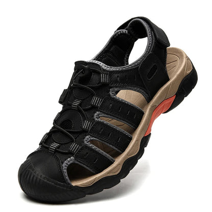 Sandales pour hommes, sandales en cuir véritable avec bride élastique, sandales de randonnée confortables pour la marche et l'été