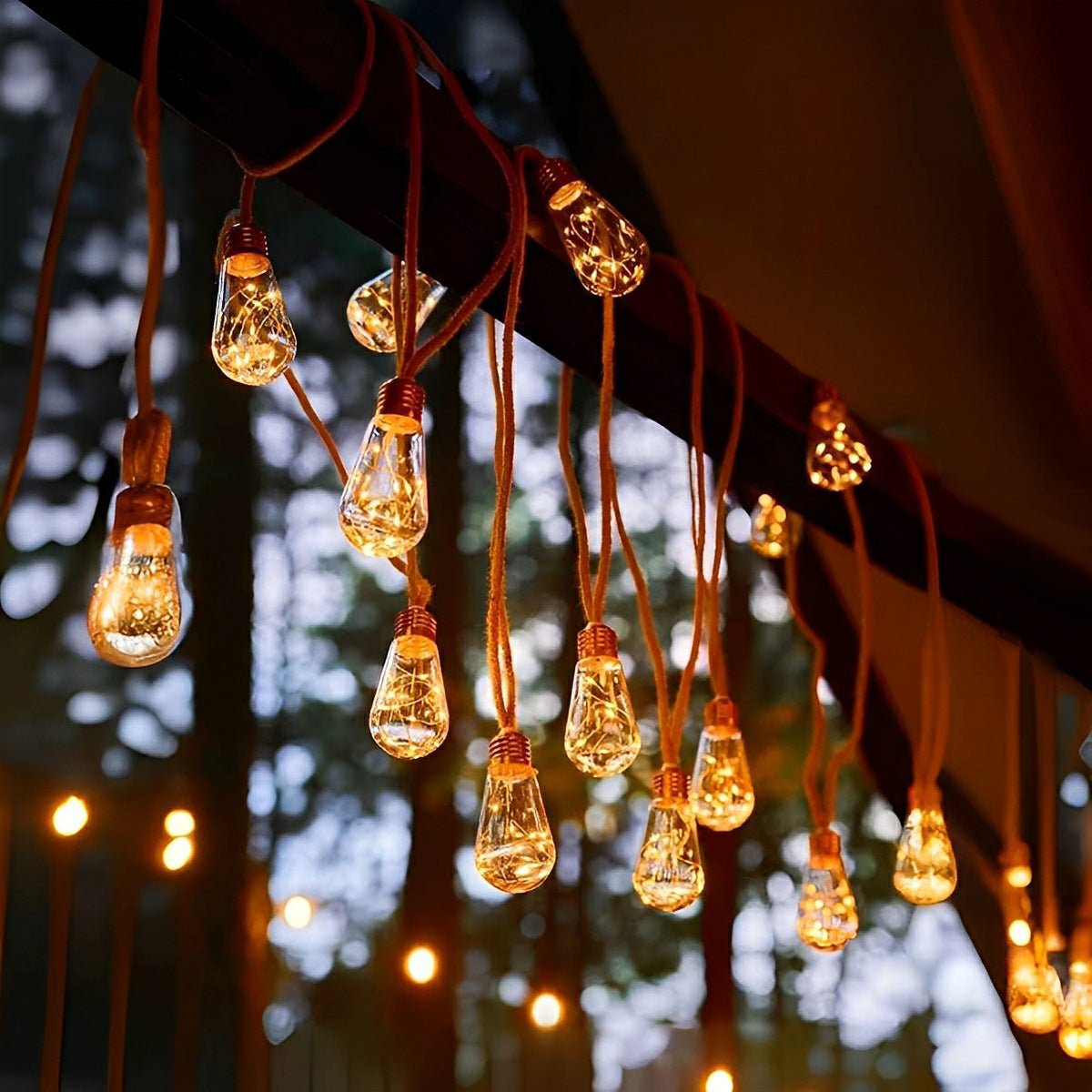 Solar String Lights with Vintage Edison Bulbs – Hemp Rope Design for Patio, Deck & Backyard – Warm White Glow