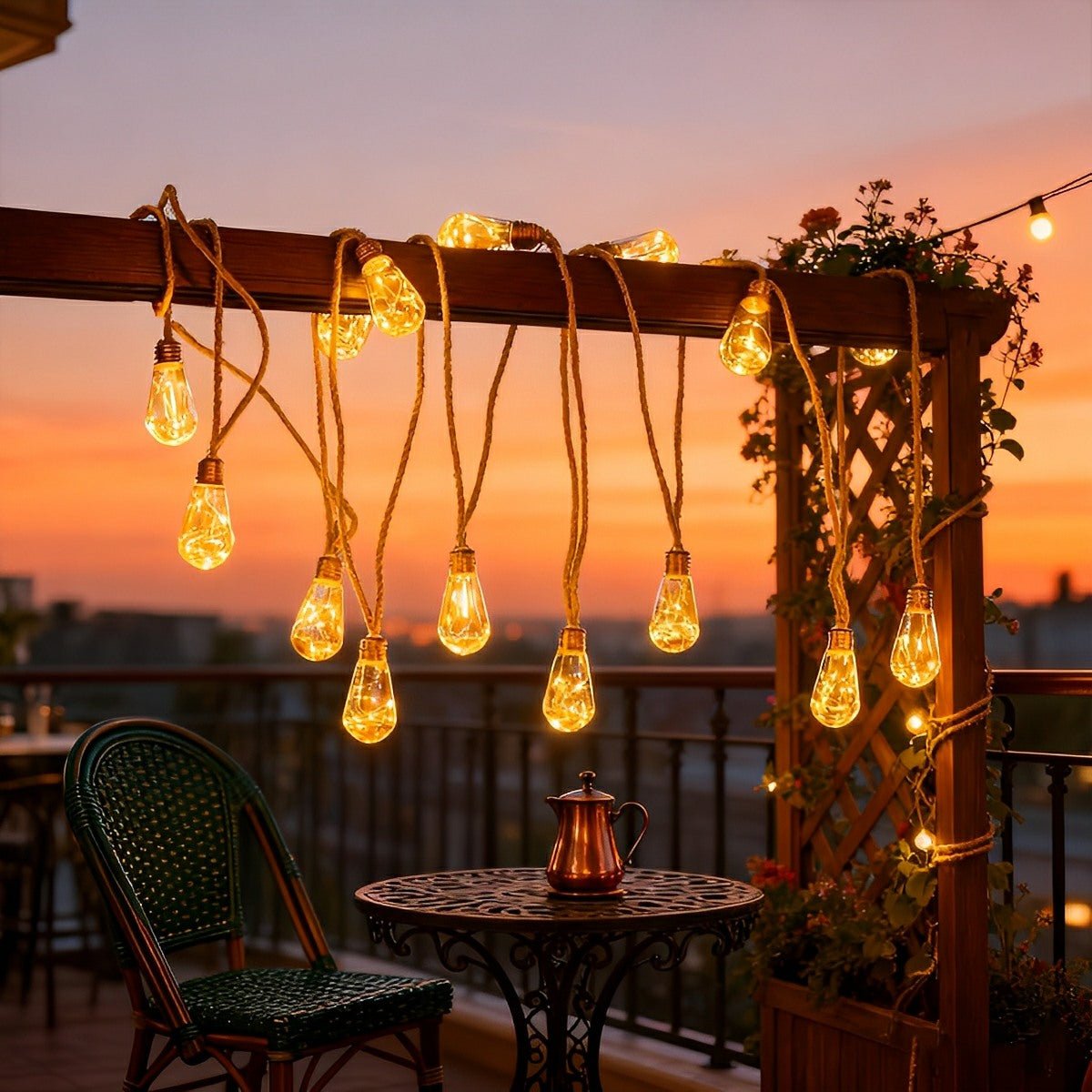 Guirlande lumineuse d'extérieur à énergie solaire, guirlande solaire pour jardin avec corde de chanvre, guirlande lumineuse LED pour terrasse et patio