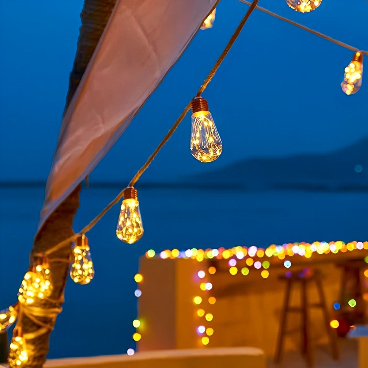 Guirlande lumineuse d'extérieur à énergie solaire, guirlande solaire pour jardin avec corde de chanvre, guirlande lumineuse LED pour terrasse et patio