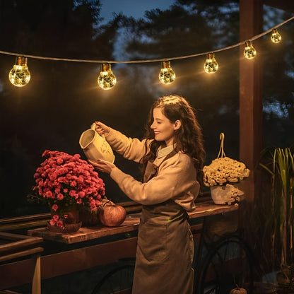 Solar String Lights with Vintage Edison Bulbs – Hemp Rope Design for Patio, Deck & Backyard – Warm White Glow