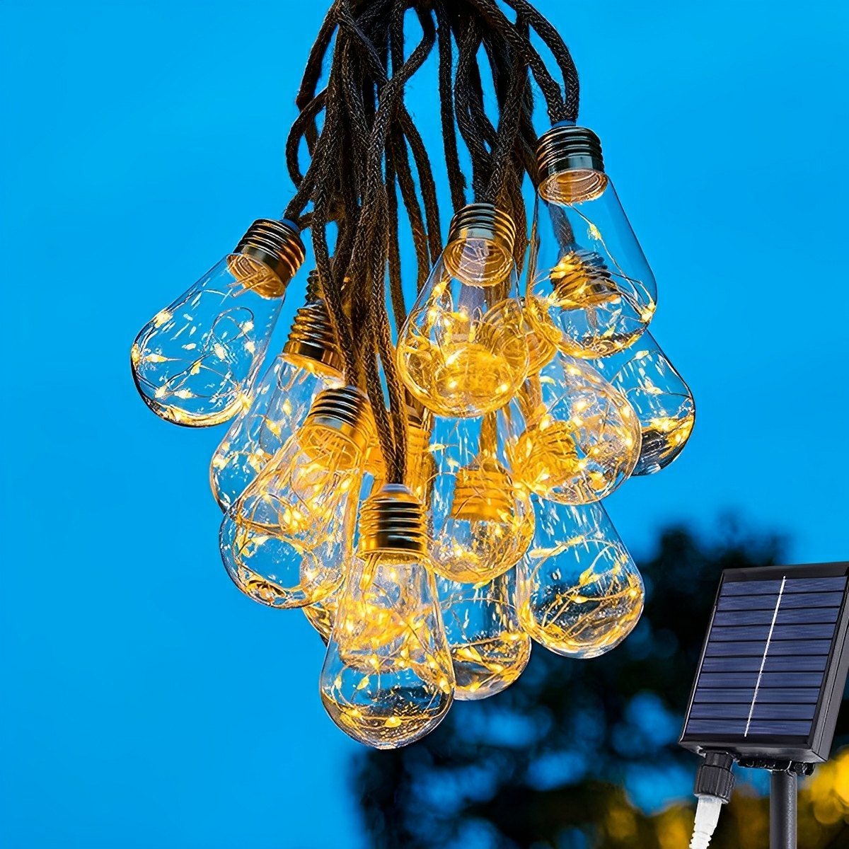 Solar String Lights with Vintage Edison Bulbs – Hemp Rope Design for Patio, Deck & Backyard – Warm White Glow